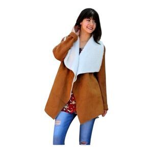 Nostalgia Sherpa Faux Suede Open Front Cardigan – Women’s Medium – NWT